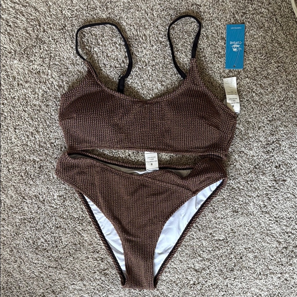 Brown Textured Bikini Set